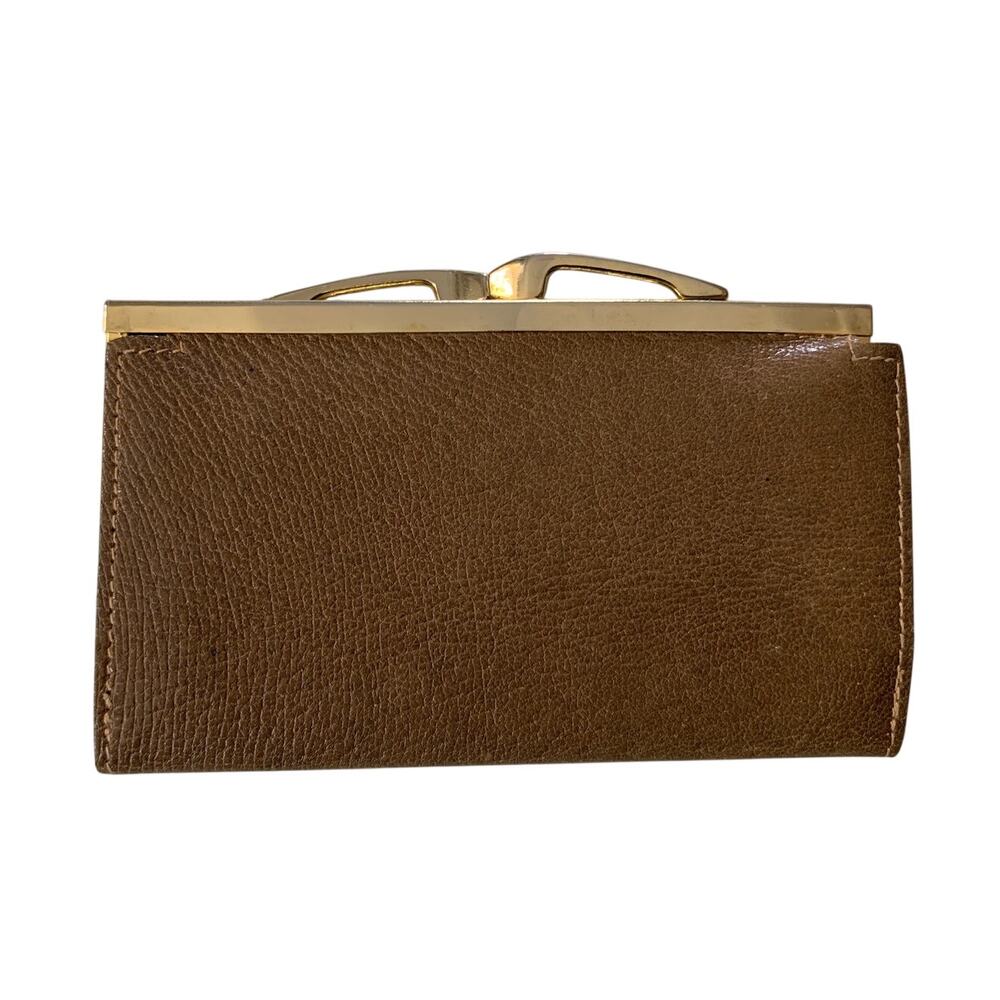 Vintage Coin Purse Imported Genuine Calf Leather Italy Brown & Gold